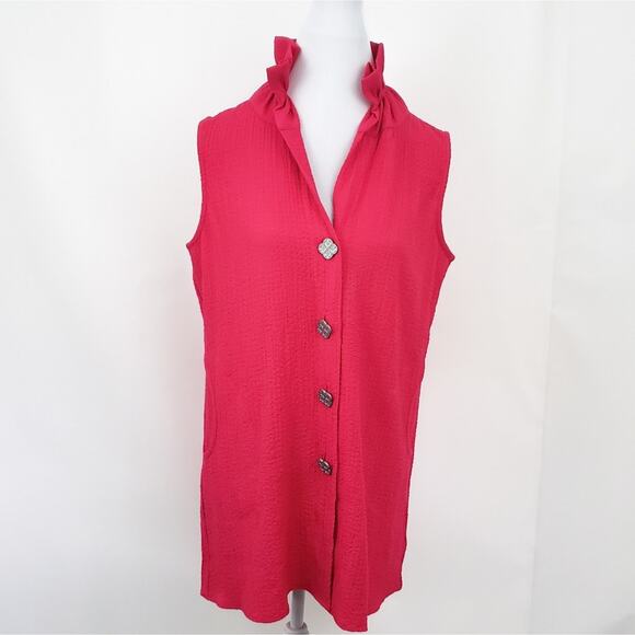 NEW Soft Surroundings Pink Tunic Top Blouse Ruffle Neck Small Bright Pink Xsmall - Picture 1 of 8